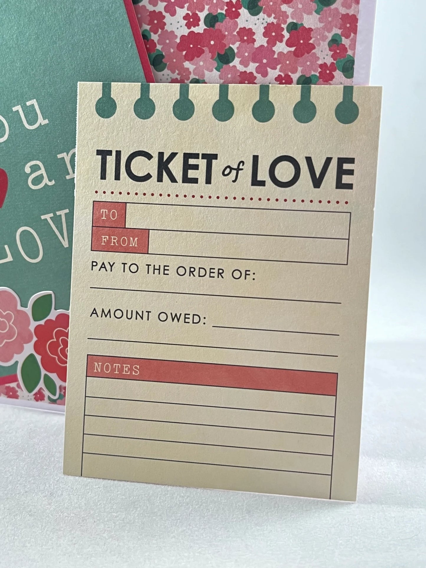 You are loved - what could be a better thing to tell someone? Cute handmade card with Love Ticket for your personal messages