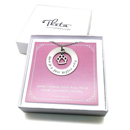 Dog Paw Necklace - Hand Stamped with Love is a Four Legged Word