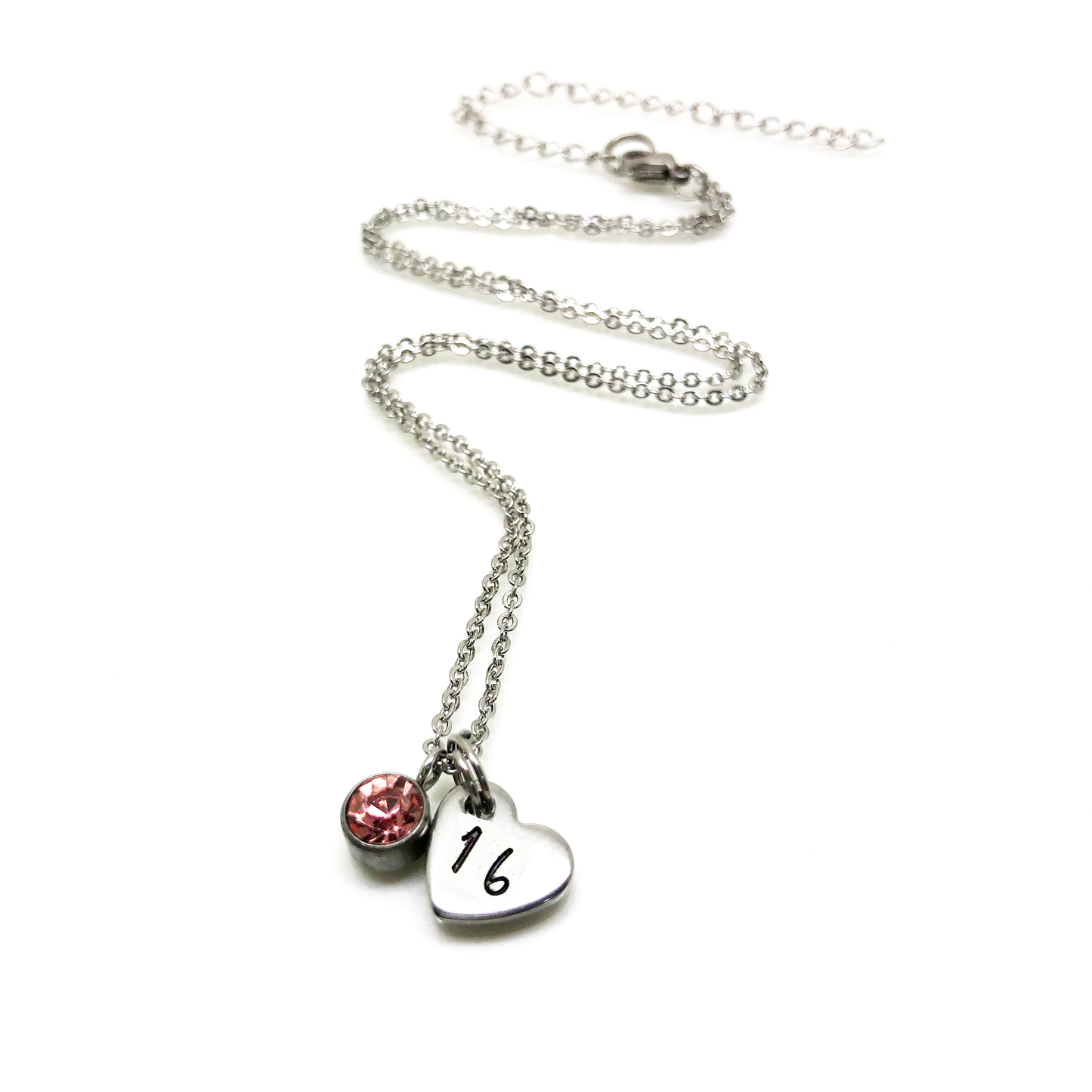 The Sweet Sixteen Necklace - Personalised 16th Birthday Birthstone and Heart Charm Necklace