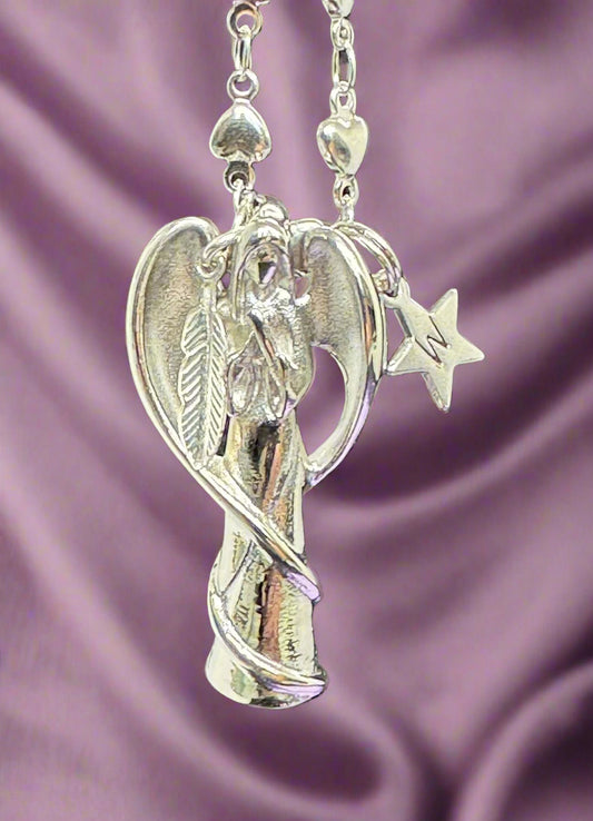 Praying Angel Memorial Necklace - Personalised Cremation Pendant with Initial and Choice of Charms