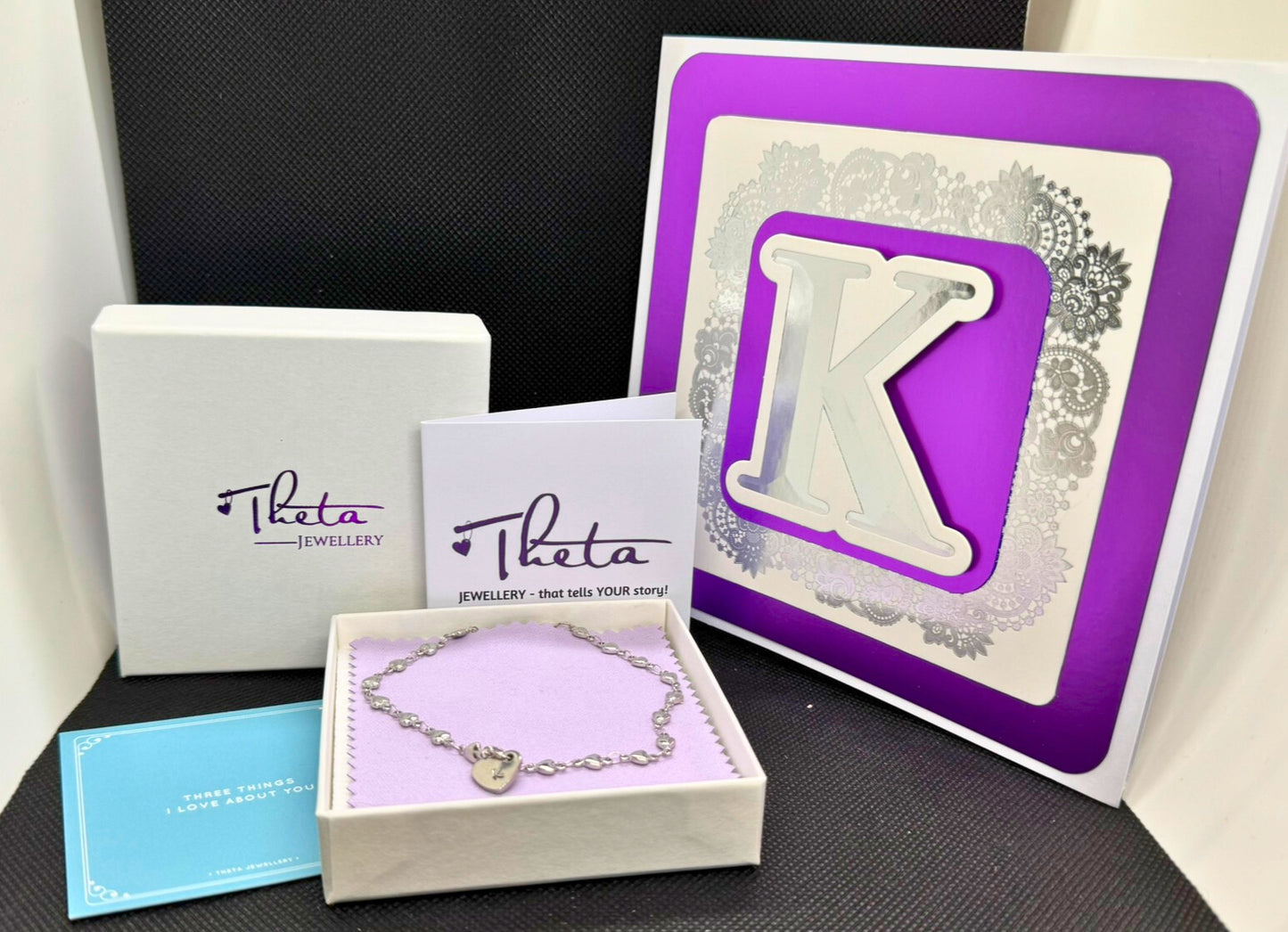 Letterbox Love Charm Bundle - Hand-Stamped Bracelet Gift Set with Handmade Card & ‘3 Things I Love About You’ Card