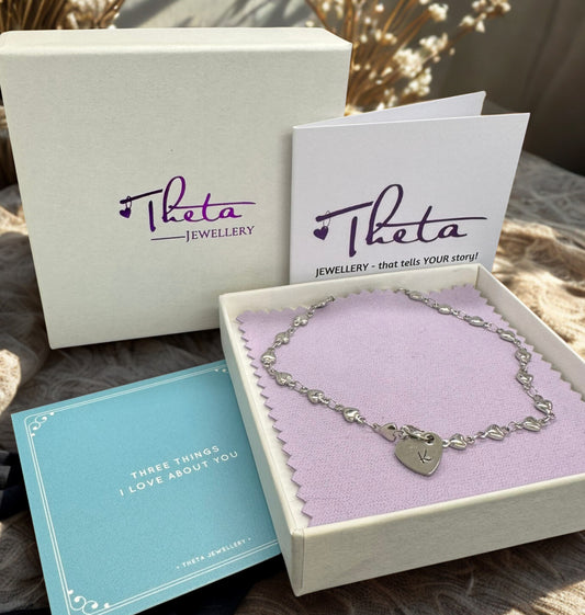 Letterbox Love Charm Bundle - Hand-Stamped Bracelet Gift Set with Handmade Card & ‘3 Things I Love About You’ Card