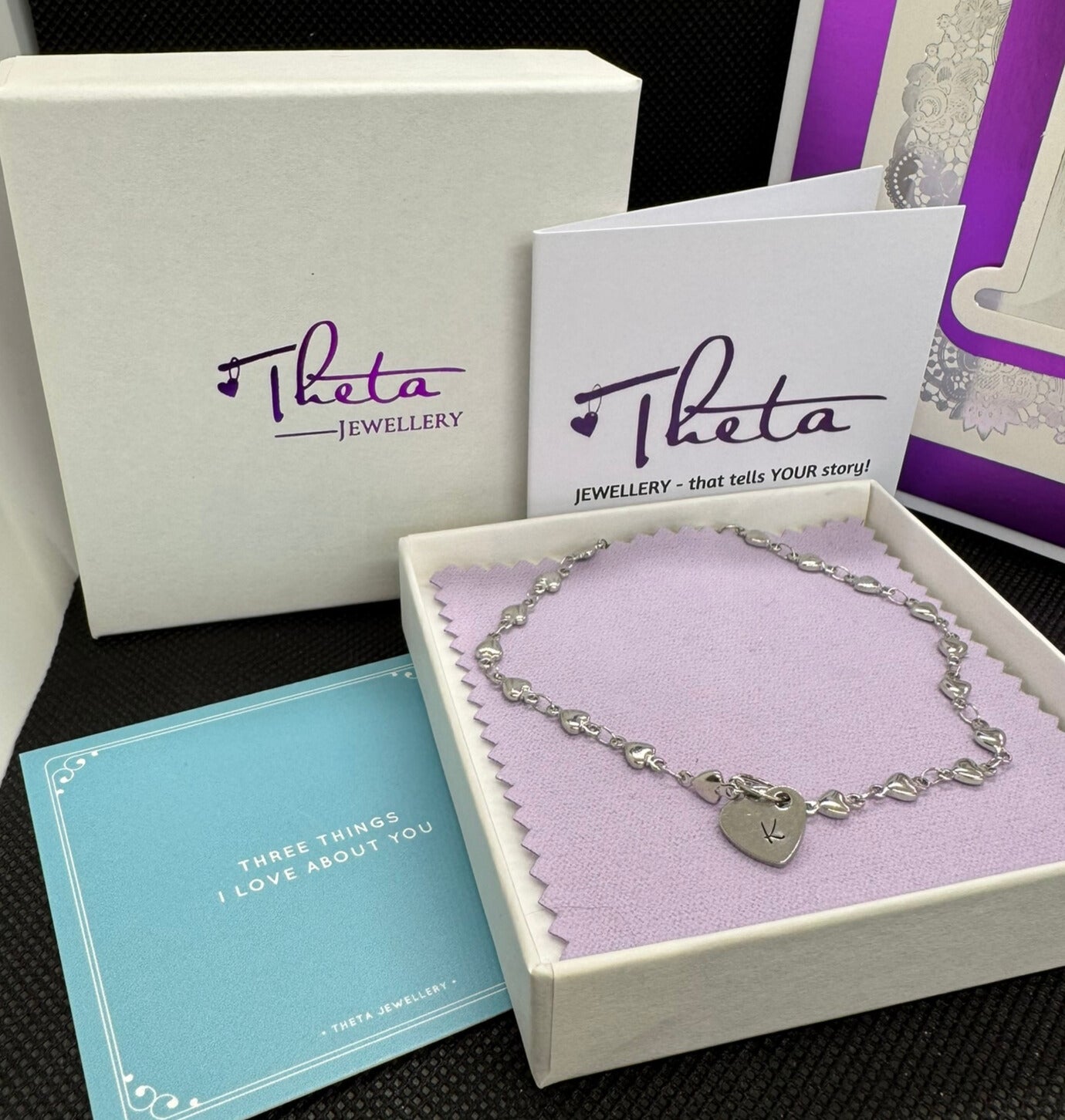 Letterbox Love Charm Bundle - Hand-Stamped Bracelet Gift Set with Handmade Card & ‘3 Things I Love About You’ Card