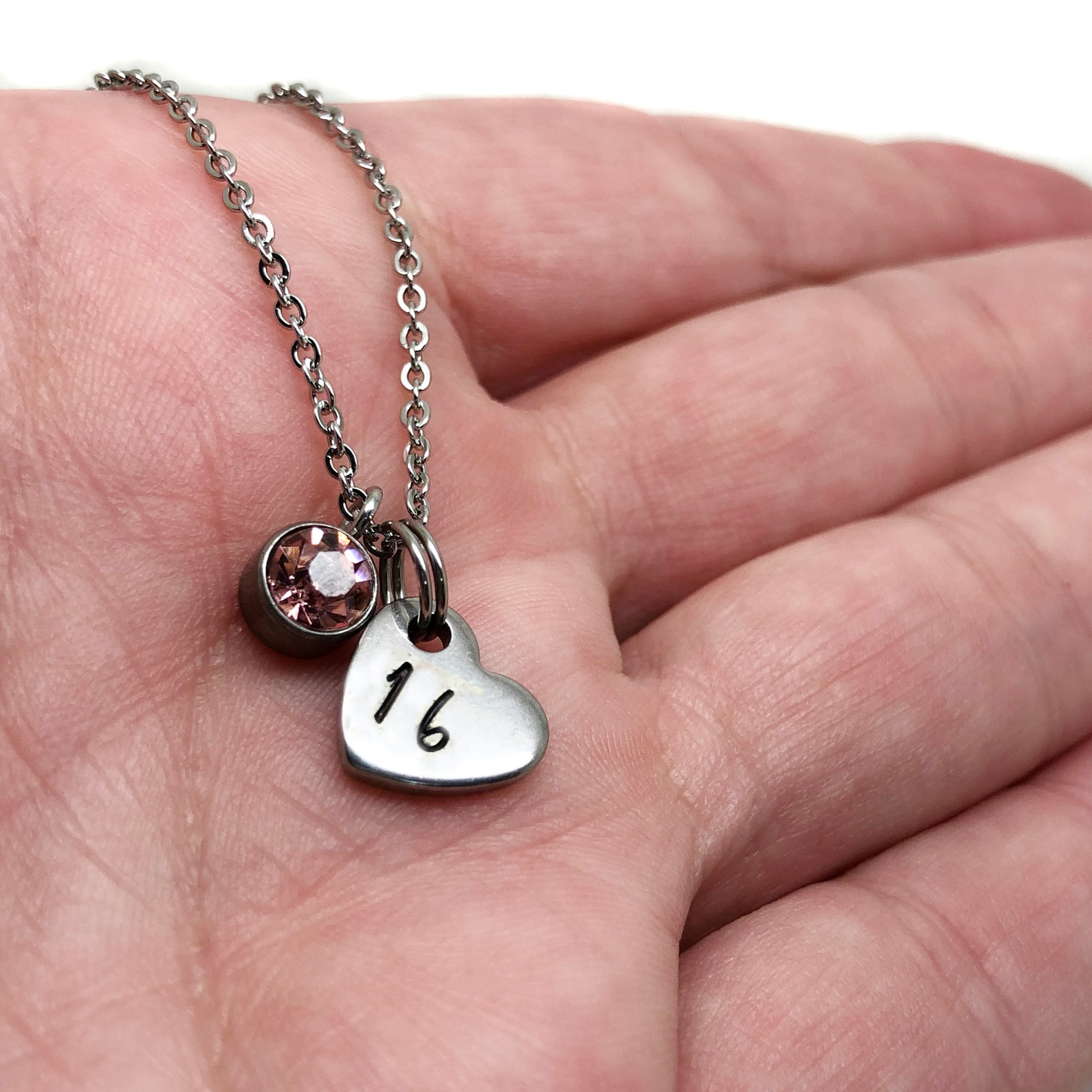 The Sweet Sixteen Necklace - Personalised 16th Birthday Birthstone and Heart Charm Necklace