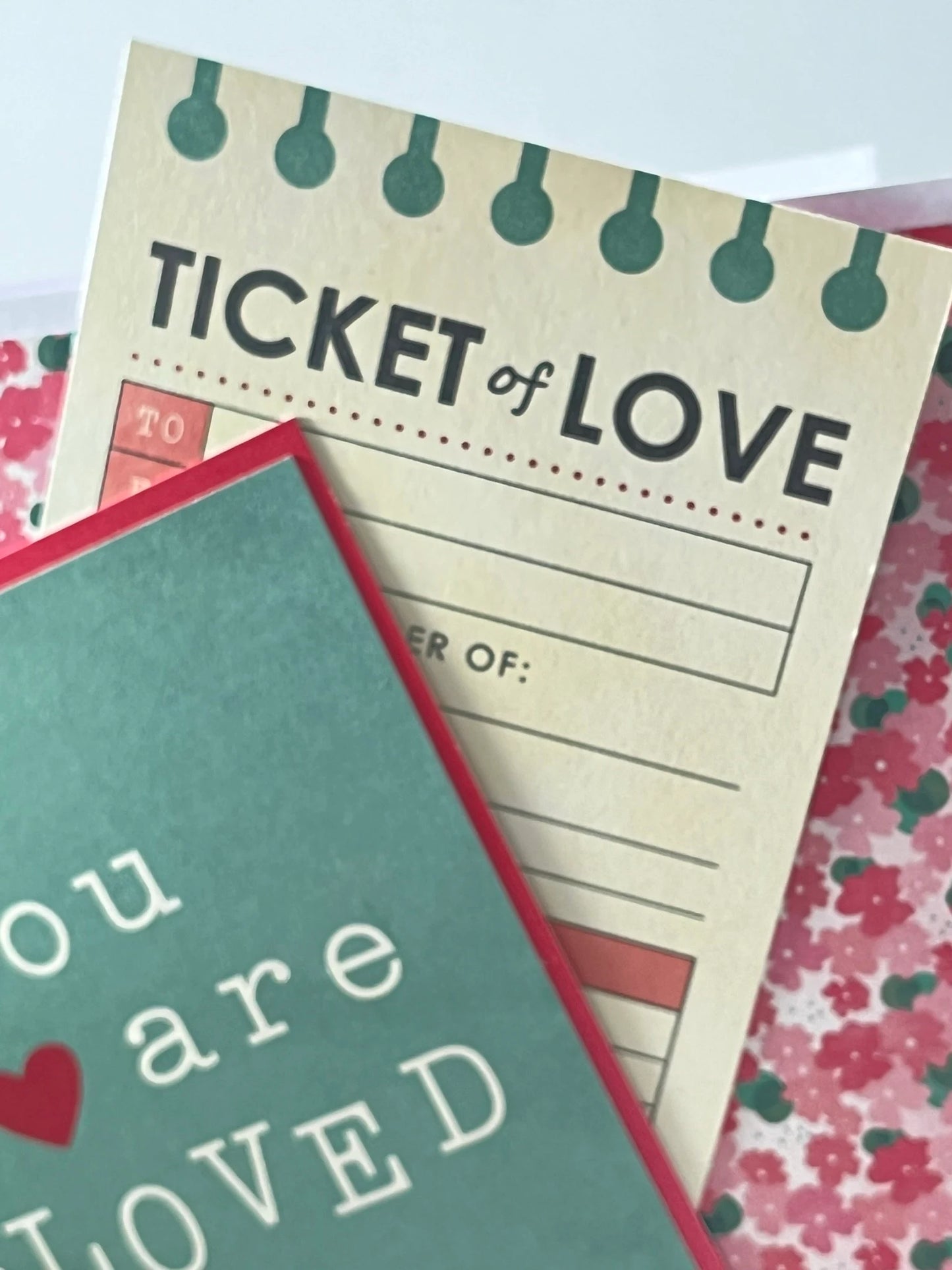 You are loved - what could be a better thing to tell someone? Cute handmade card with Love Ticket for your personal messages