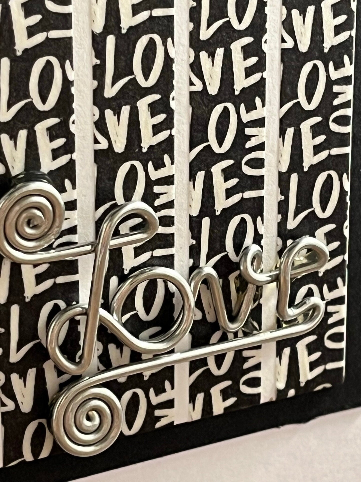 Stunning Monochrome Love card with metal embellishment