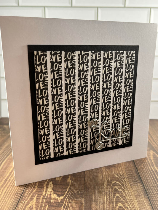 Stunning Monochrome Love card with metal embellishment