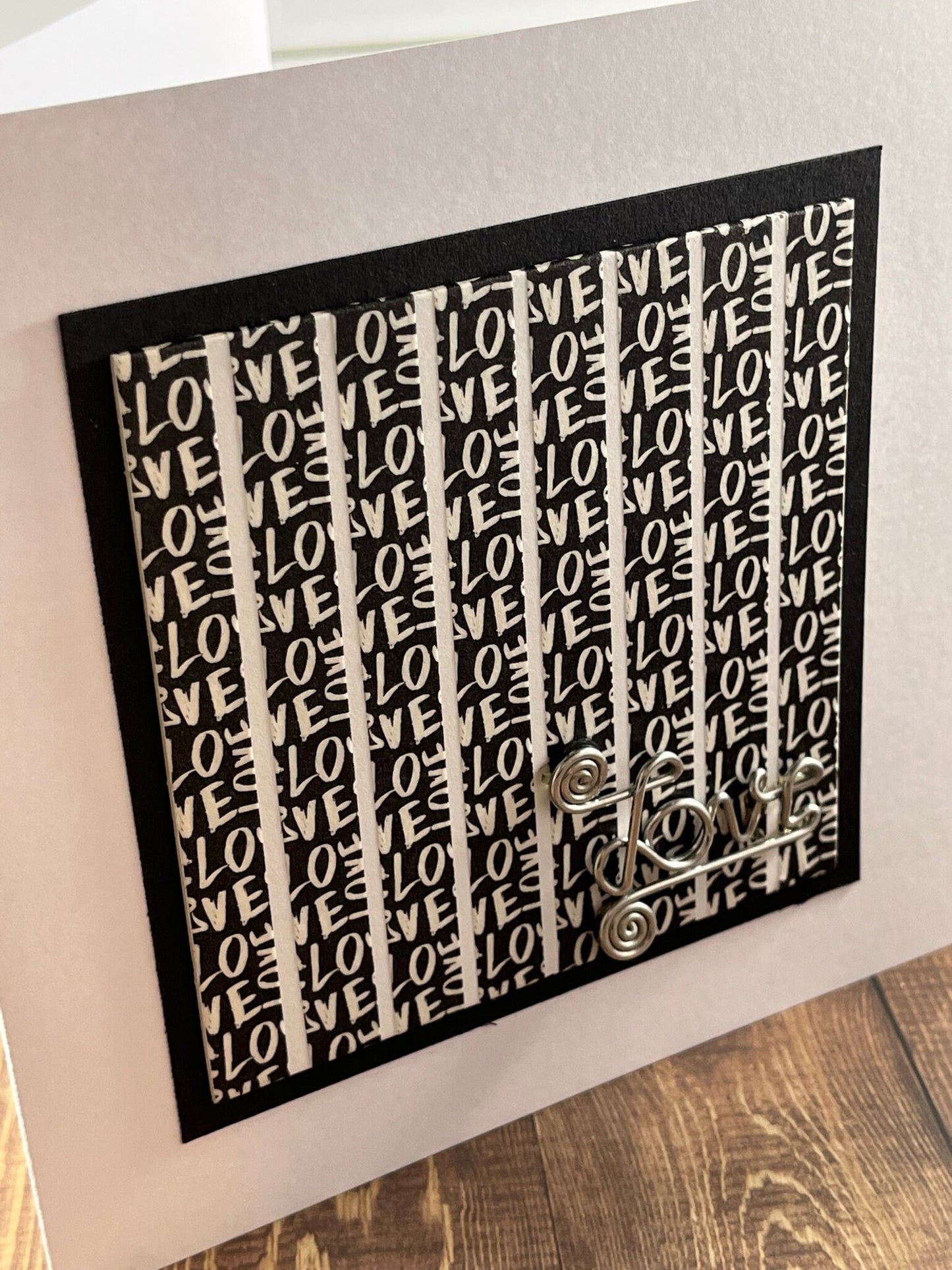 Stunning Monochrome Love card with metal embellishment