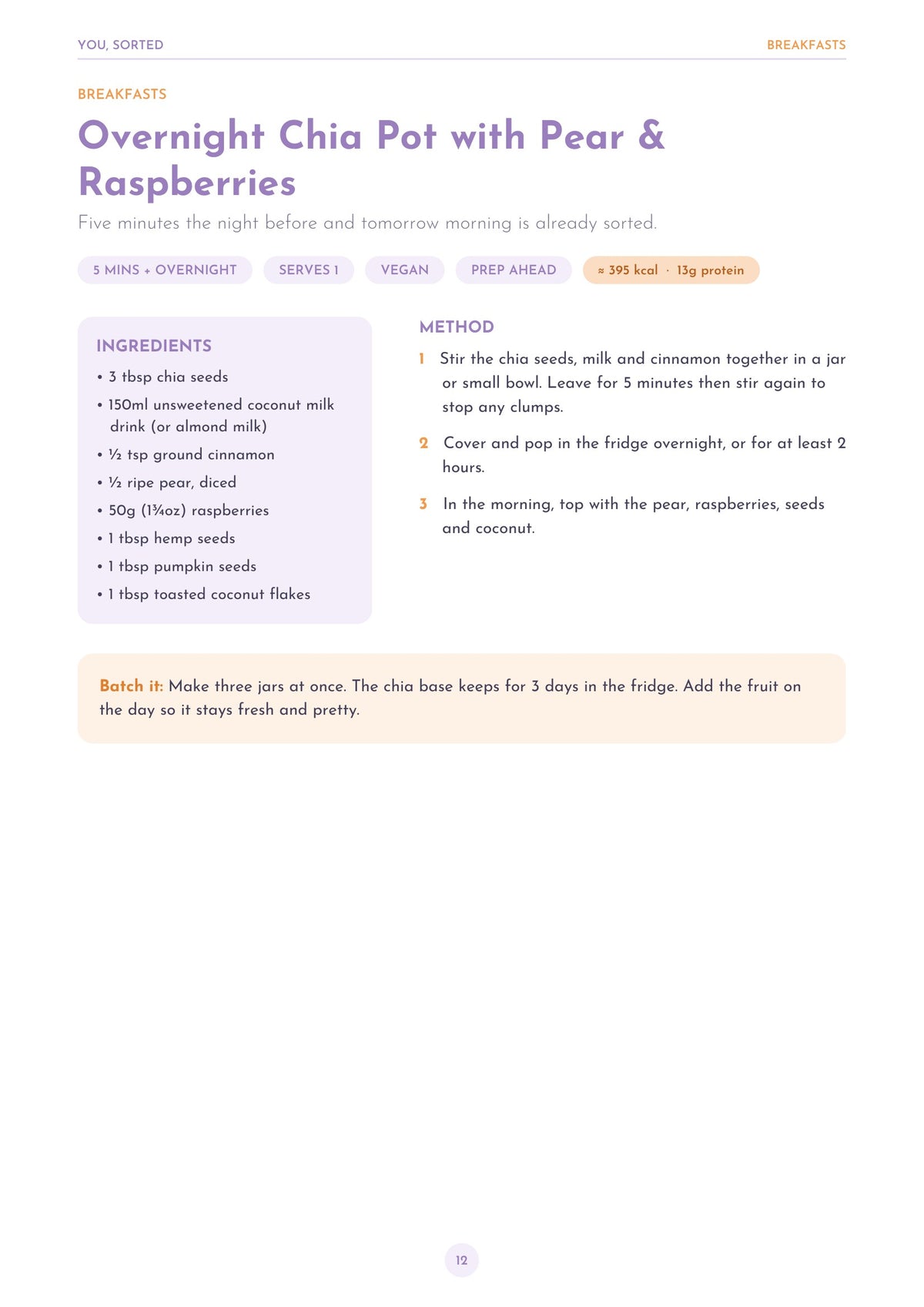 You, Sorted Recipe Book | Simple, Colourful Recipes for One | Digital Download