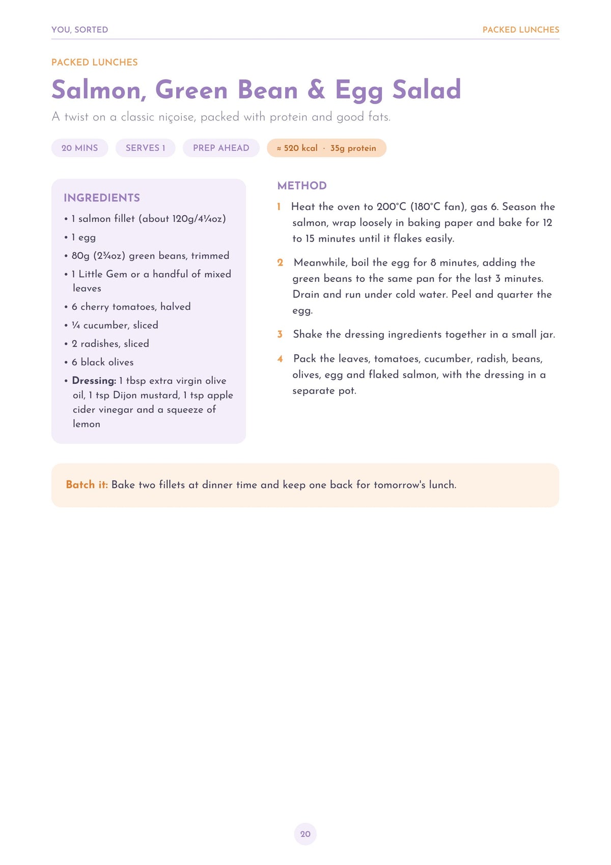 You, Sorted Recipe Book | Simple, Colourful Recipes for One | Digital Download