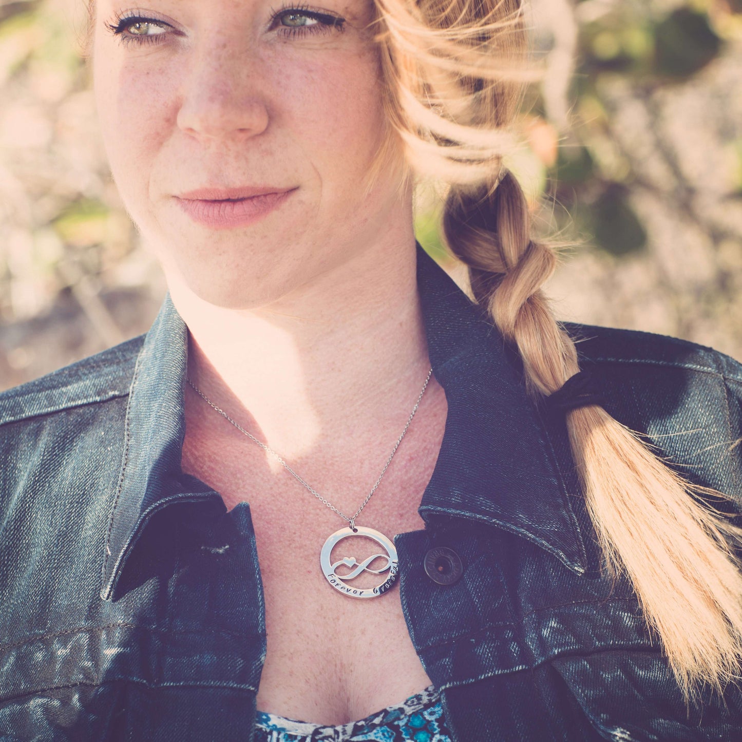 Personalised Infinity Necklace on a model
