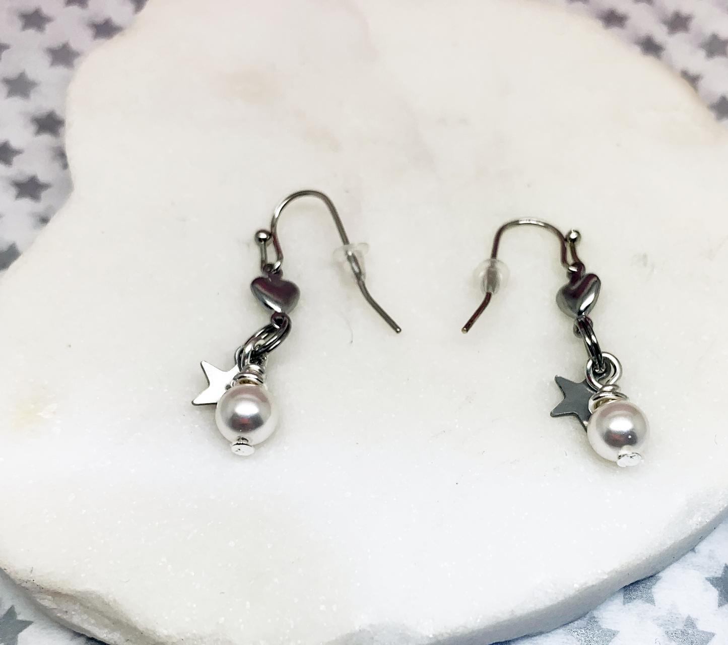 Pearl and Star Drop Earrings - Freshwater Pearl and Stainless Steel Star Charm Earrings