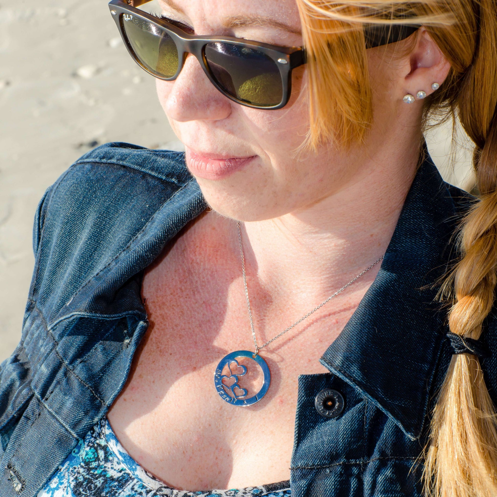Trio Necklace - Personalised three names pendant on a model